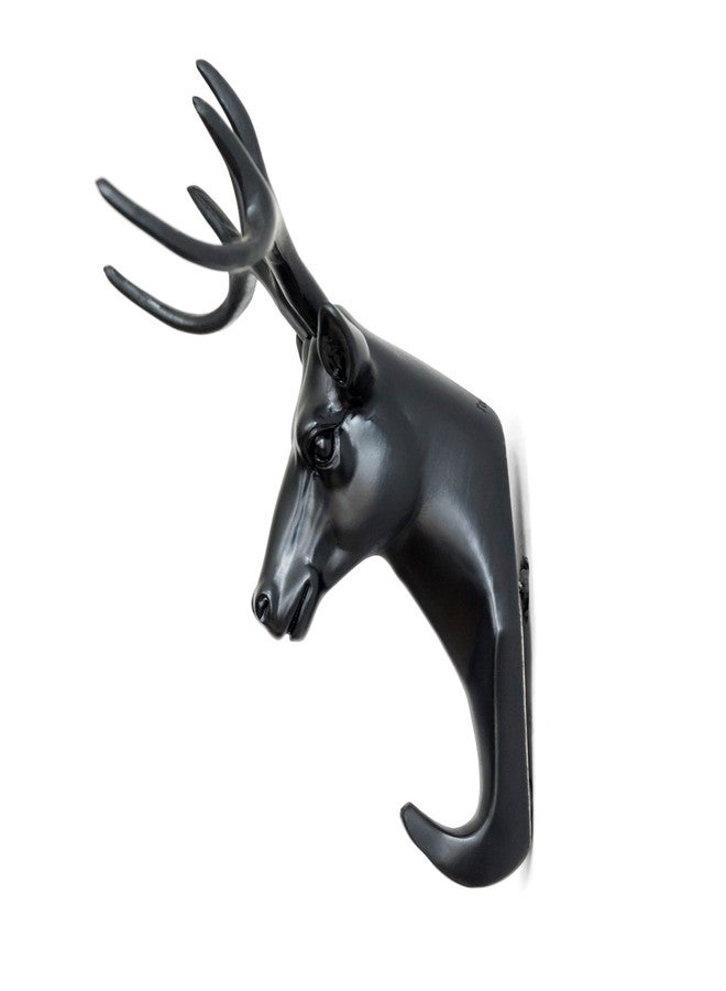 Mockery Deer Head Antlers Wall Hook for Hanging Hat Scarf Bag Key Clothes Bathroom Kitchen Towel Holder Hanger Rack Elegant Wall Decoration Wall Mounted Decorative Organizer Without Drilling (Black) - Image 4